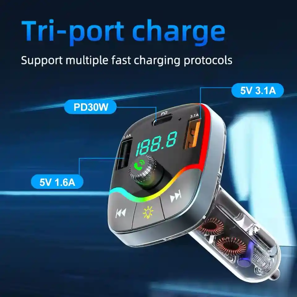Modulador Carro Transmisor Fm Bluetooth Doble Puerto Usb 25w