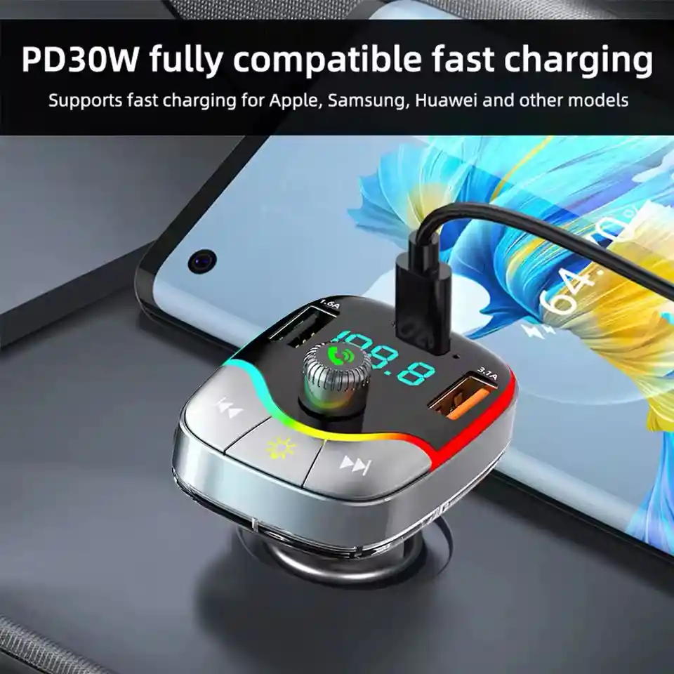 Modulador Carro Transmisor Fm Bluetooth Doble Puerto Usb 25w
