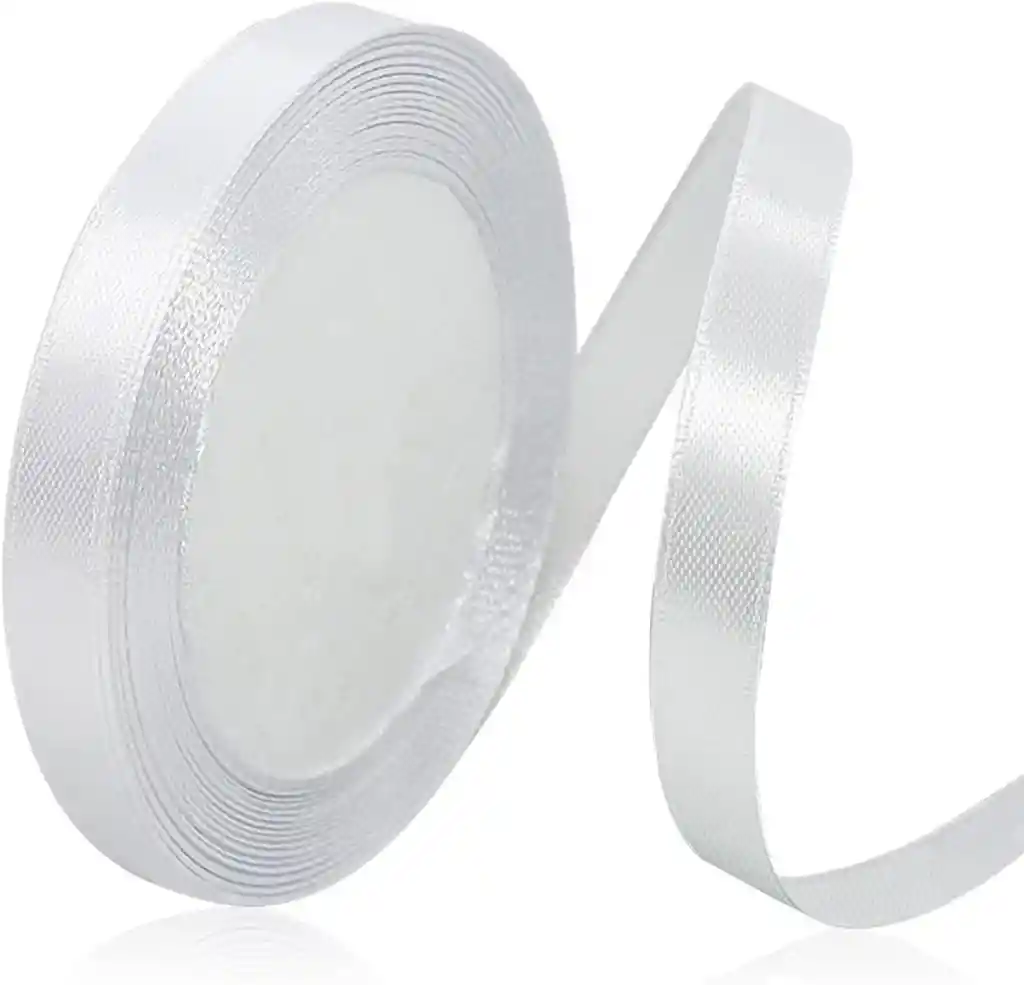 Cinta Listón De Tela Lisa Satinada Color Blanco 1,5cm X2 Metros