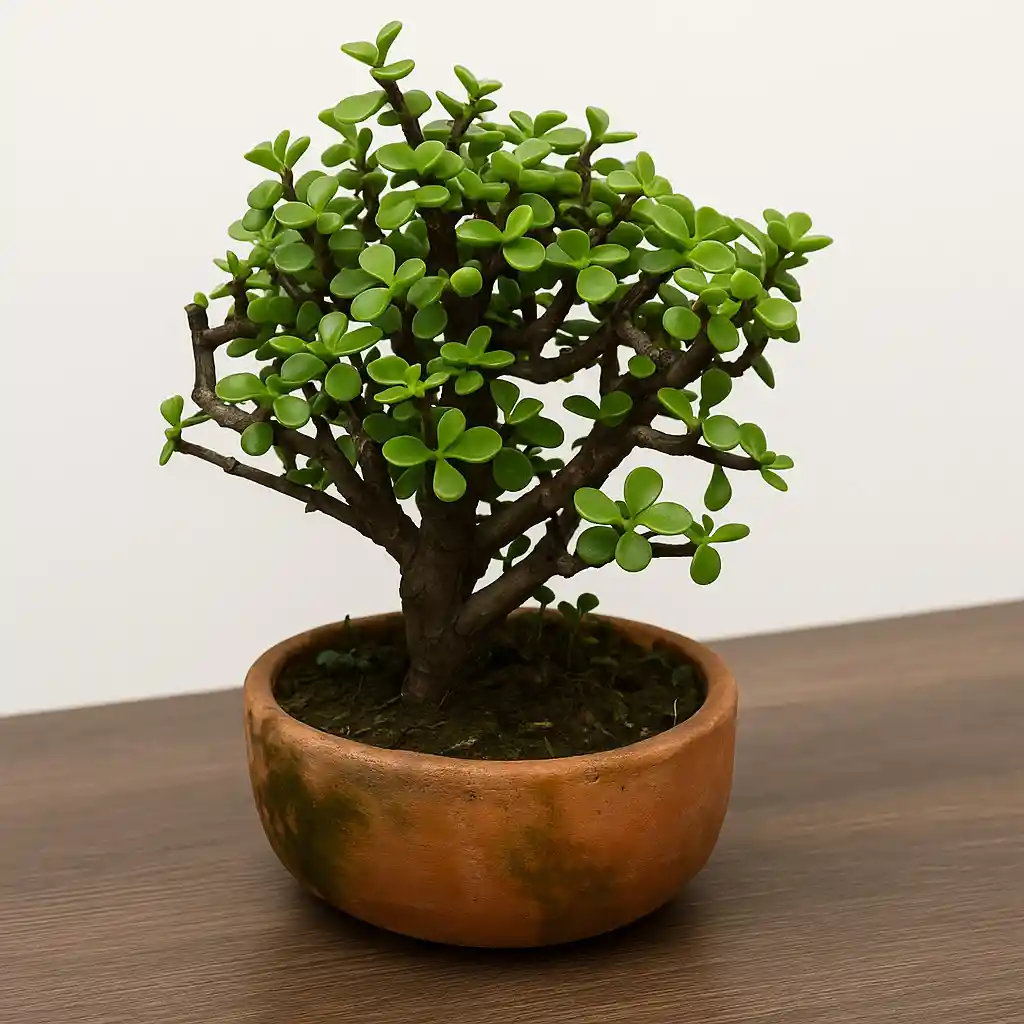 Bonsai Jade De Hoja Mini Con Maceta Naranja