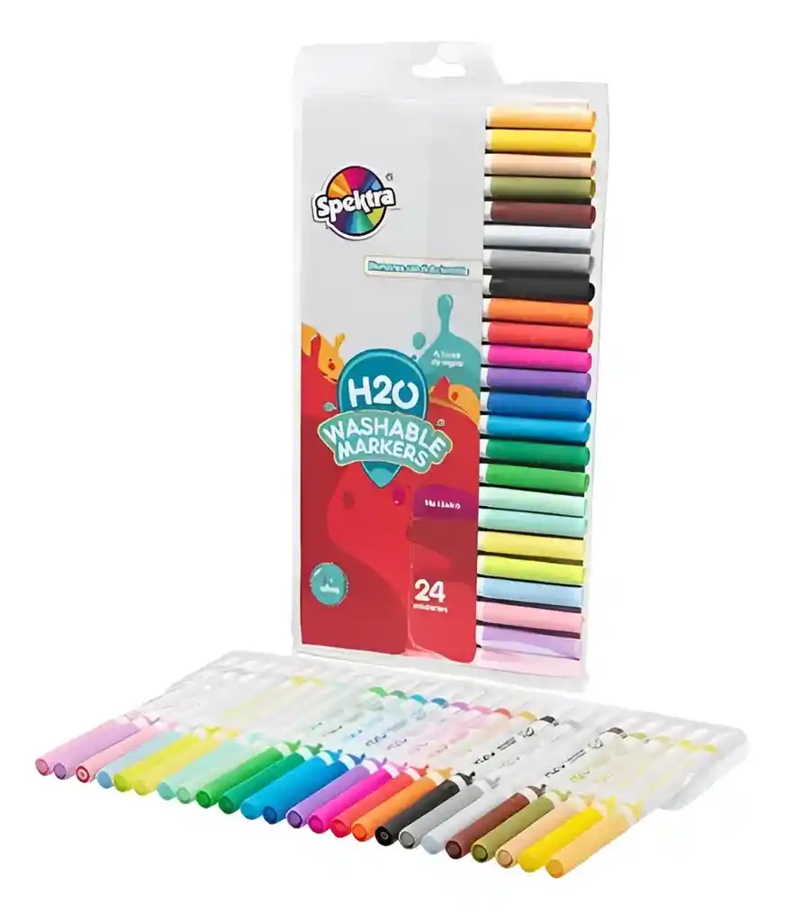 Set 24 Marcadores Lavables Spektra Colores Vibrantes Niños