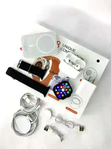 Combo Smart Watch X8 Con Power Bank, Cargador, Audifonos Inalambricos, Cargador Magnetico, Y Smart Watch Ultra 2