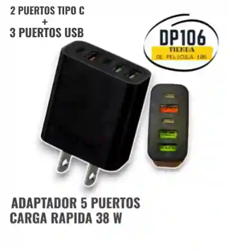 Adaptador De Carga Rápida / Marranita – 5 Puertos (38w)