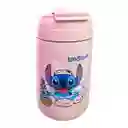 Termo Stitch Kawaii De Seguridad Con Pitillo Color Rosado Lilo Y Stitch