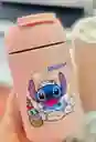 Termo Stitch Kawaii De Seguridad Con Pitillo Color Rosado Lilo Y Stitch