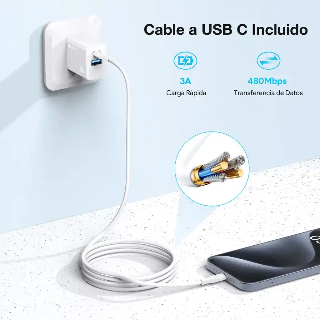 Cargador 2 En 1 Carga Rápida 20w Salida Dual + Cable Tipo C