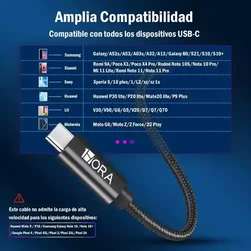 Cable Nylon Reforzado Tipo C Cable Carga Rápida 3a 1m Cab262 Color Negro
