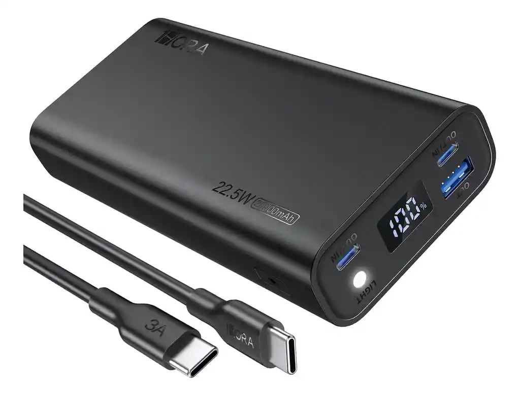 Power Bank Batería Portátil 20000mah Pd 22.5w Carga Rápida 1hora Gar158 Con 1 Puerto Salida Usb 2 Puertos Entrada Salida Tipo C Con Linterna Incorporado De Luz Fuerte