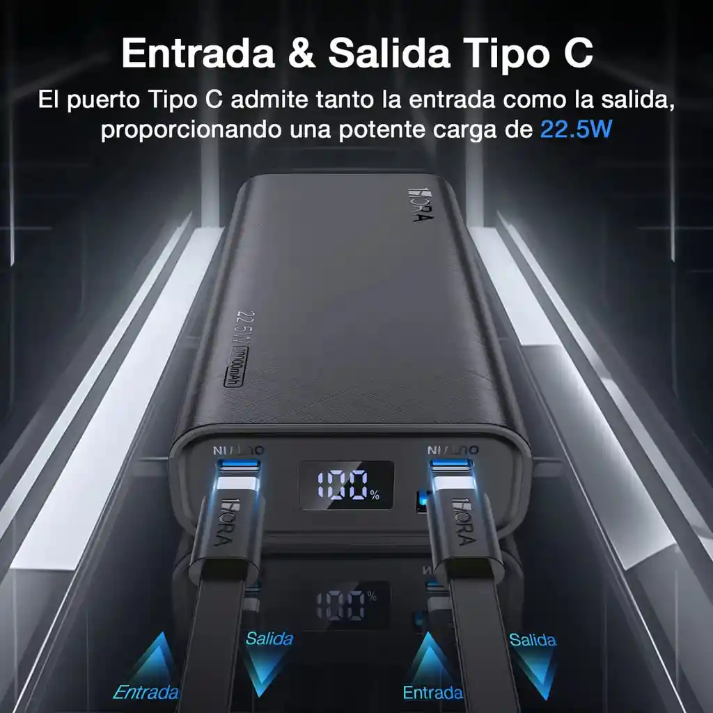 Power Bank Batería Portátil 20000mah Pd 22.5w Carga Rápida 1hora Gar158 Con 1 Puerto Salida Usb 2 Puertos Entrada Salida Tipo C Con Linterna Incorporado De Luz Fuerte
