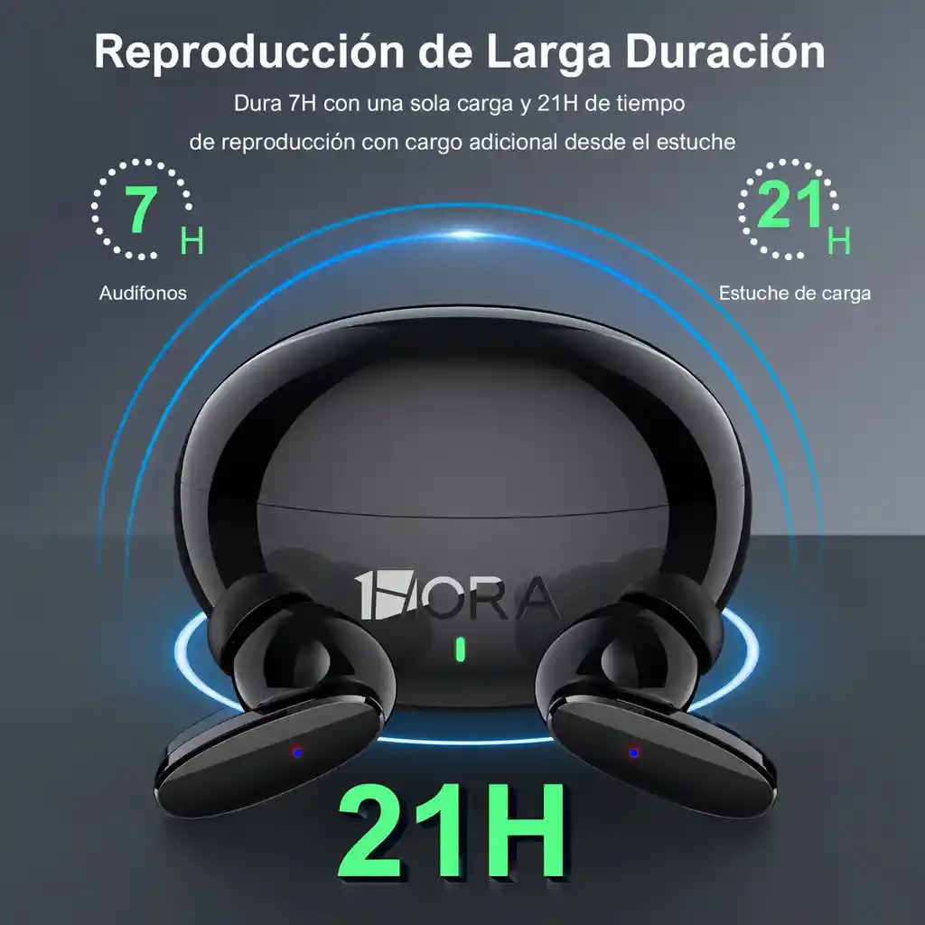 Auriculares In-ear Inalámbricos 1hora Bluetooth Aut205 Aut205n Negro Con Luz Led