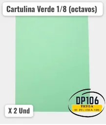 Cartulina Verde 1/8 (octavos) X 2 Und
