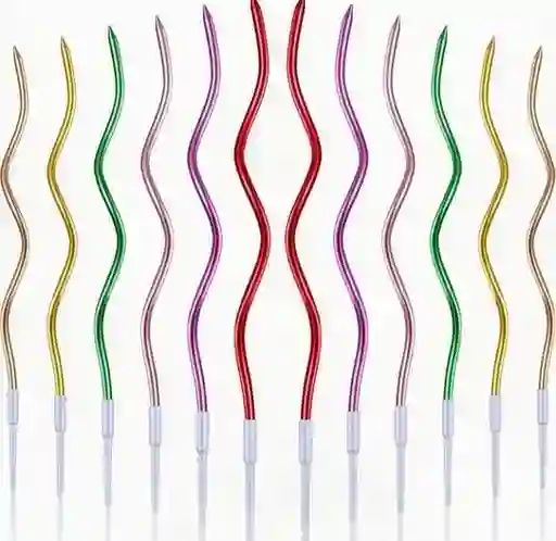 Vela Espiral Colores Surtidos Cromados X 12 Unidades