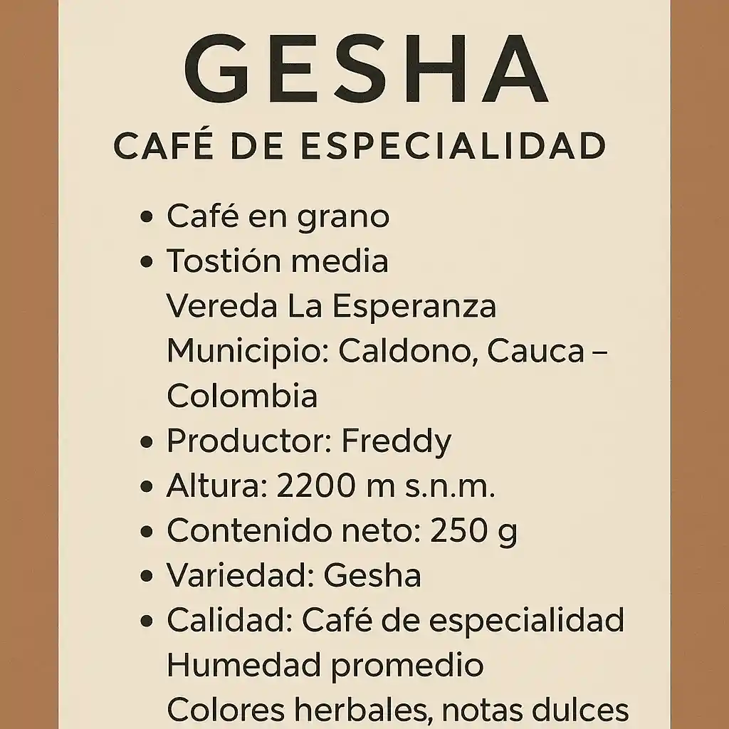 Cafe Gesha De Especialidad En Grano Por 250 Gramos