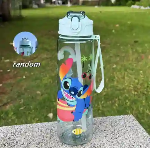 Lindo Termo Stitch Azul Botella Cierre De Seguridad Con Pitillo Lilo Y Stitch