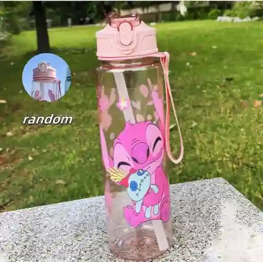 Lindo Termo Ángel Rosado Botella Cierre De Seguridad Con Pitillo Lilo Y Stitch
