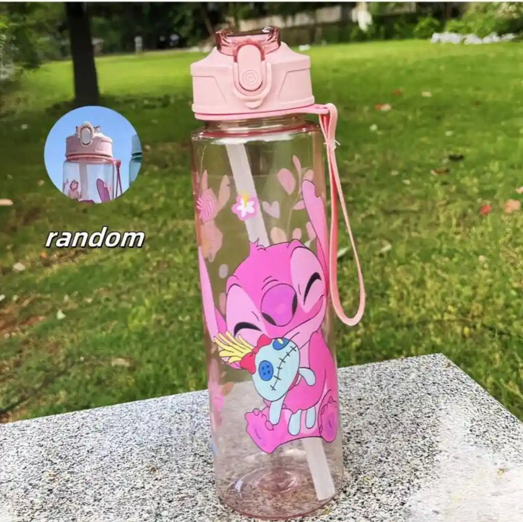 Lindo Termo Ángel Rosado Botella Cierre De Seguridad Con Pitillo Lilo Y Stitch