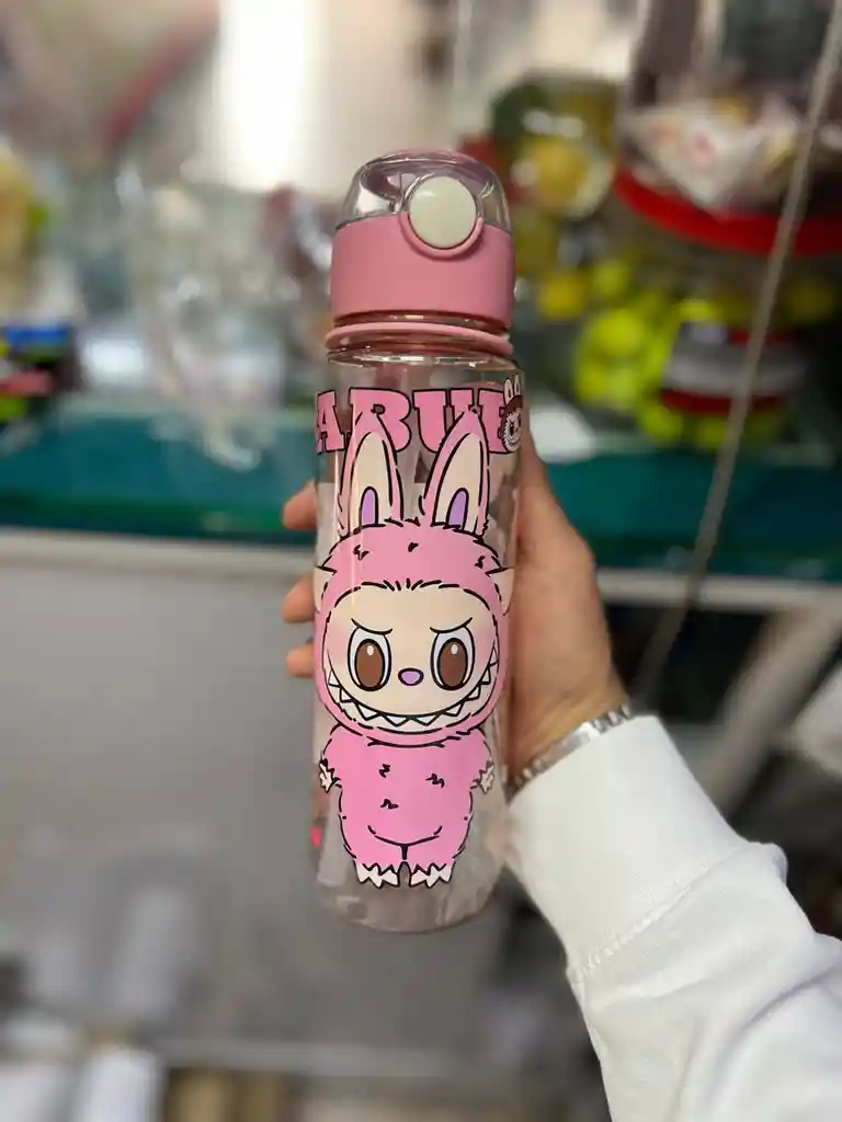 Lindo Termo Labubu Rosado Botella Cierre De Seguridad Con Pitillo Labubu