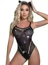Lencería De Malla Brillante Para Mujer, Lencería Sexy De Malla Con Diamantes De Imitación,