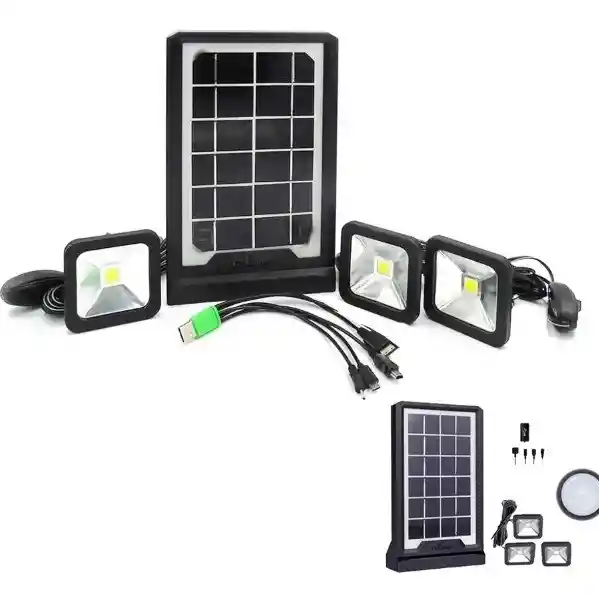 Kit Panel Solar Cl-06a Luz Led + 3 Bombillos Power Bank Portatil