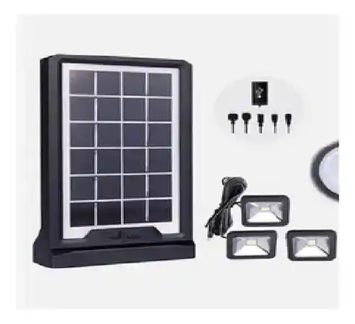 Kit Panel Solar Cl-06a Luz Led + 3 Bombillos Power Bank Portatil