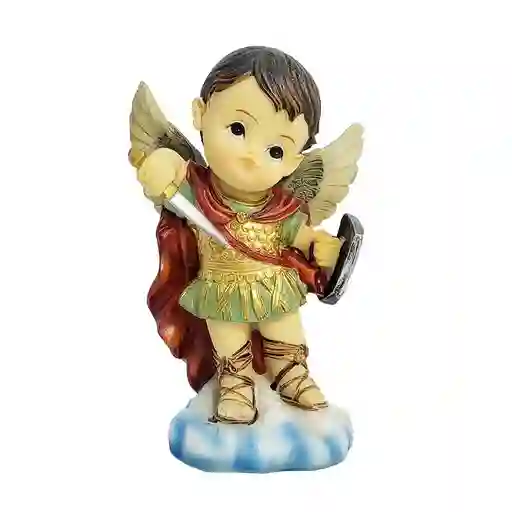 Figura Religiosa San Miguel Arcángel Carita De Bebé 10cm Porcelana Italiana Firenzi