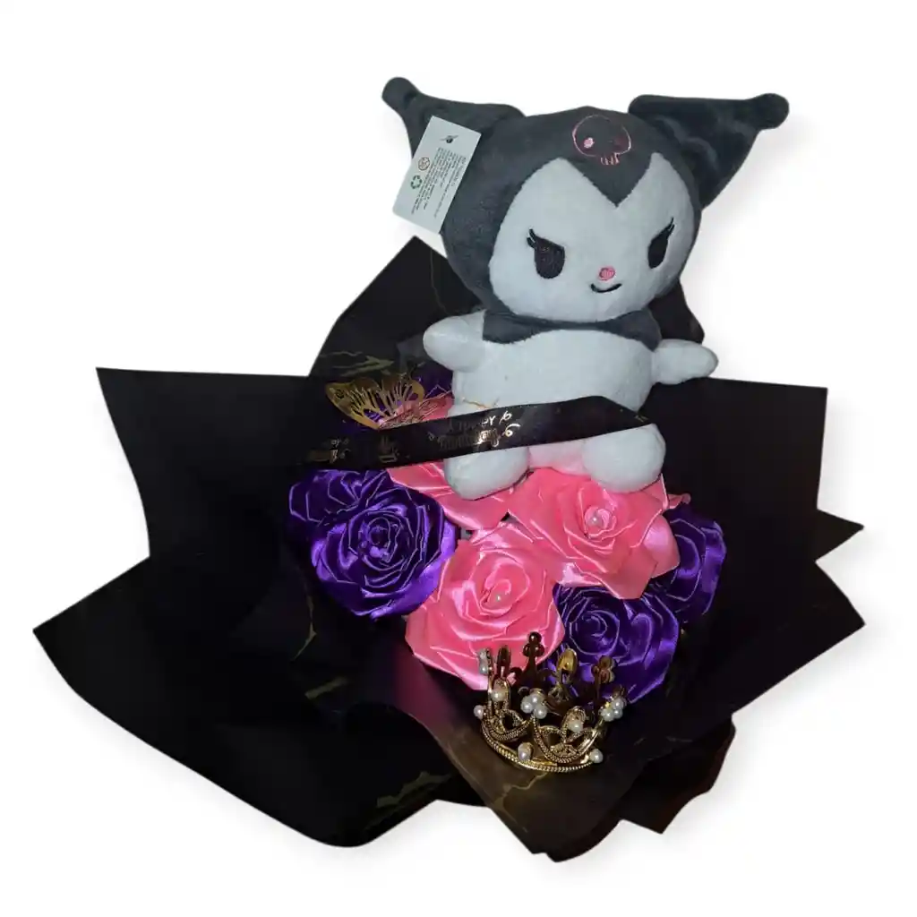 Ramo De Rosas Eternas Y Peluche Kuromi. - ¡feliz Cumpleaños!