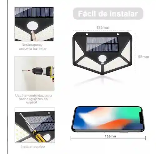 Lampara Solar Exterior 100 Luces Led Recargable Ip65
