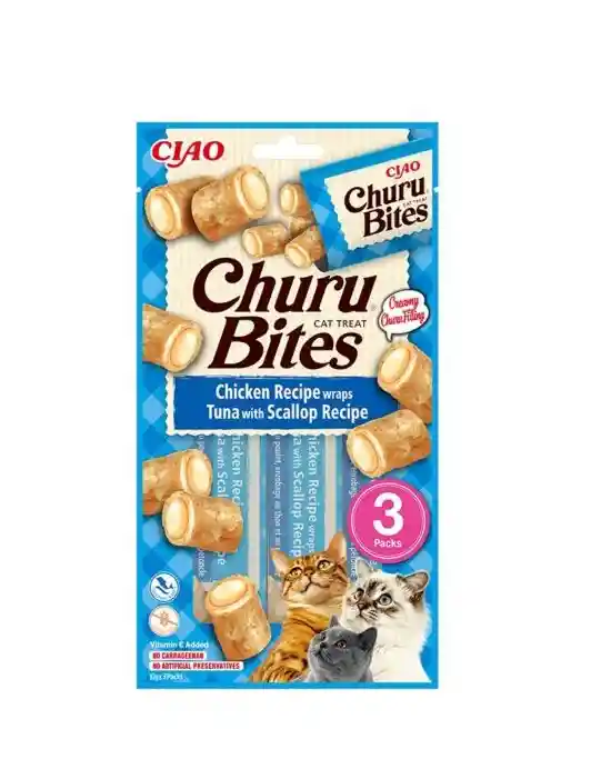 Inaba Cat Snack Churu Bites Pollo Wraps 3 Piezas - Atun Con Vieira 30 Gr
