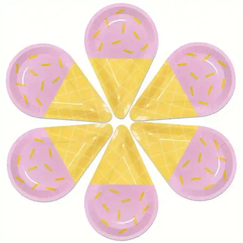 10 Platos Torta10 Vasos Desechables Fiesta Cono Helado Dulce