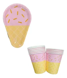 10 Platos Torta10 Vasos Desechables Fiesta Cono Helado Dulce