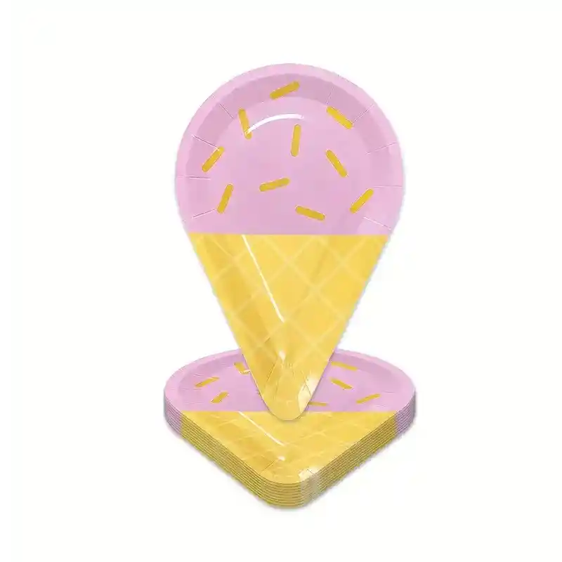 10 Platos Torta10 Vasos Desechables Fiesta Cono Helado Dulce