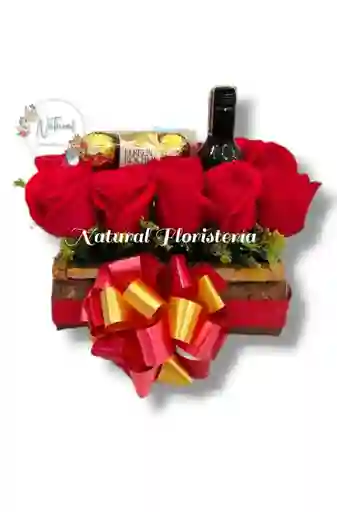 Caja De 12 Rosas Vino Y Chocolates X3
