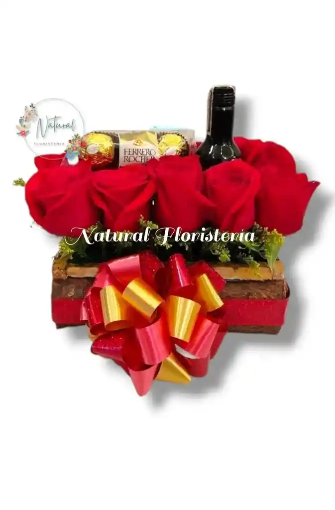 Caja De 12 Rosas Vino Y Chocolates X3