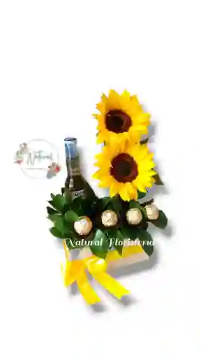Arreglo De Girasoles 4 Unidades De Chocolates Ferrero 1 Cerveza.
