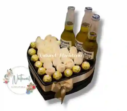 Corazon De Rosas Con Chocolates Y Cervezas