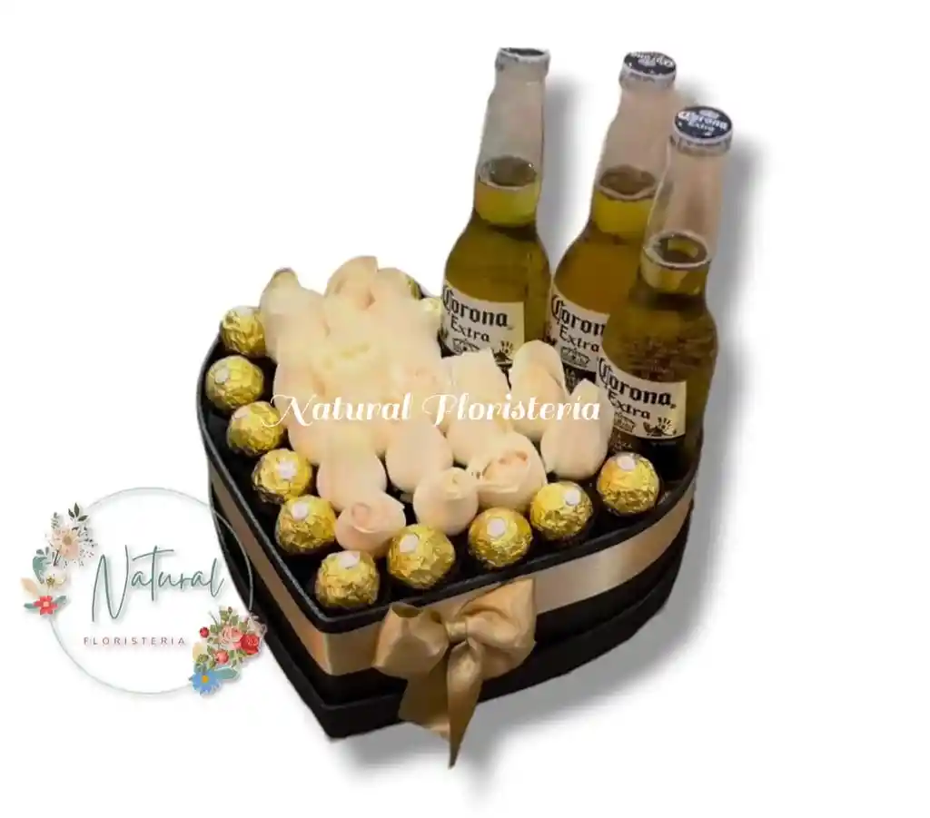 Corazon De Rosas Con Chocolates Y Cervezas