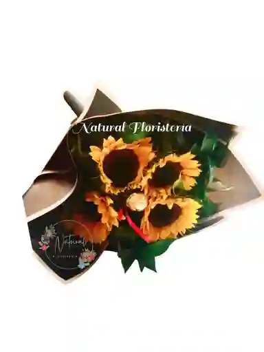 Bouquet De 4 Girasoles Y Un Chocolate Ferrero