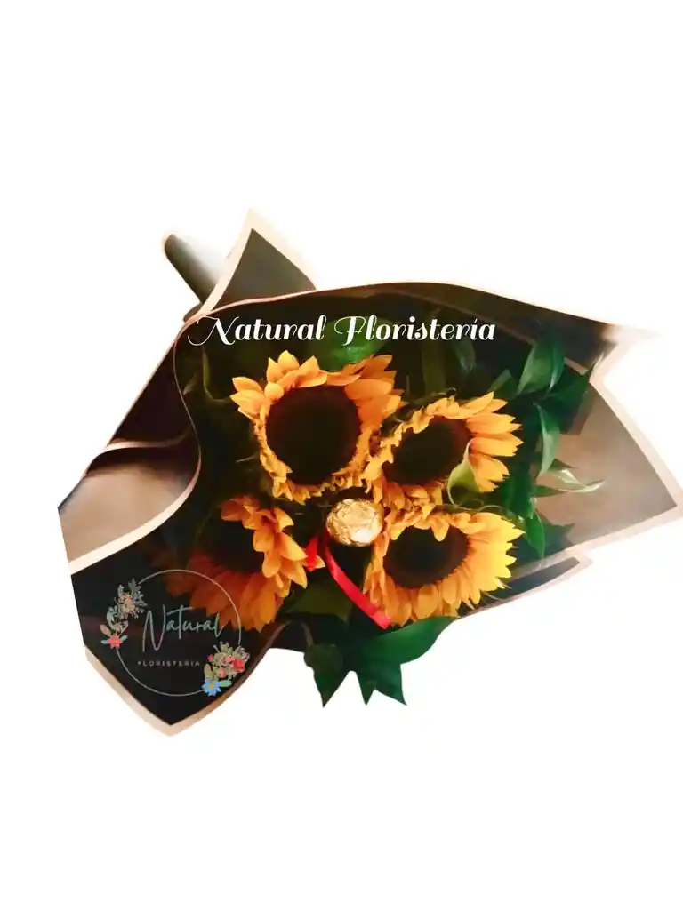 Bouquet De 4 Girasoles Y Un Chocolate Ferrero