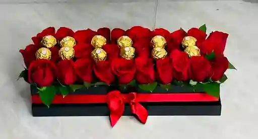 Caja Rectangular Con Rosas Y Ferrero