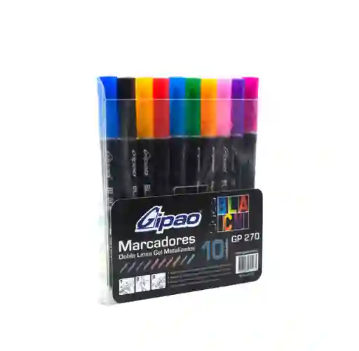 Marcador Gipao Doble Linea Metalizado Gel Estuche X10 (gp-270)