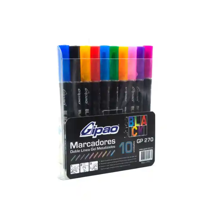 Marcador Gipao Doble Linea Metalizado Gel Estuche X10 (gp-270)