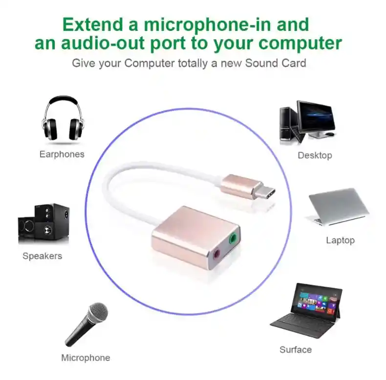 Tarjeta De Sonido Tipo C - Plug Microfono- Plug Audifonos