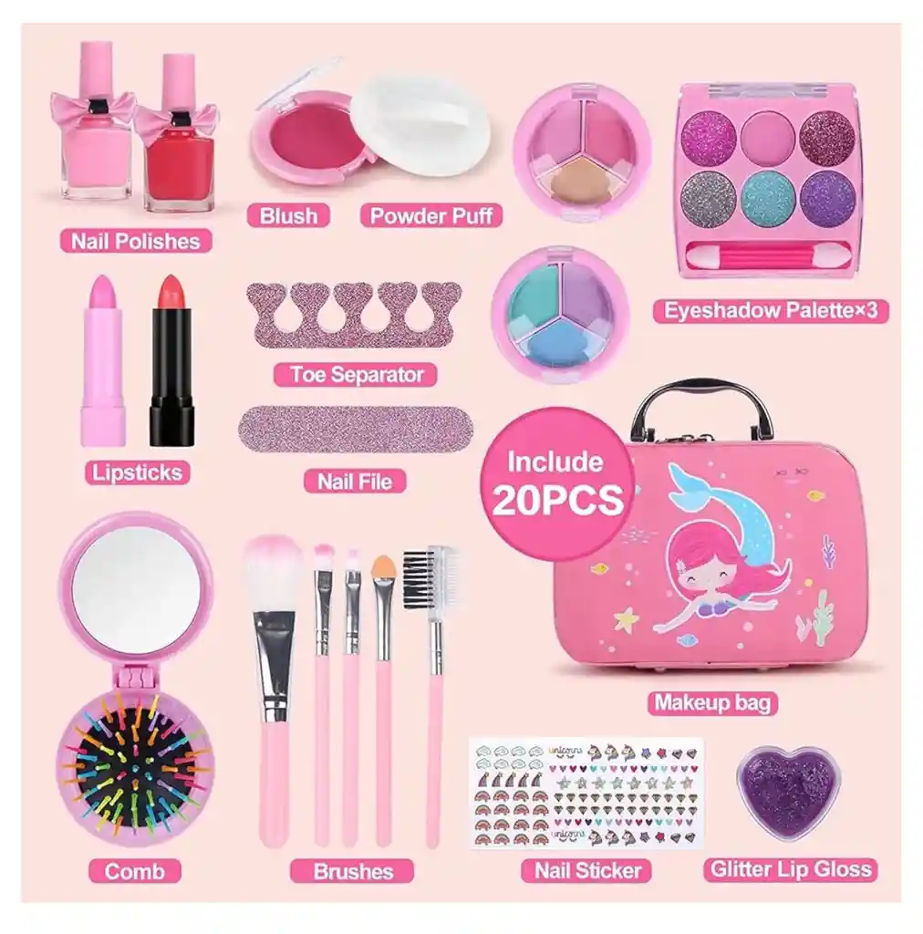 Kit De Maquillaje Para Niñas Lavable Sirena