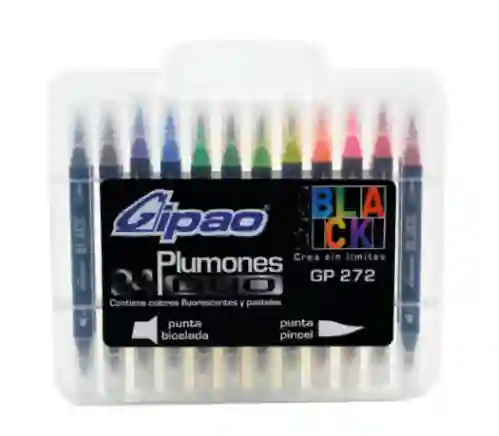 Plumon Gipao Black X24 Doble Punta Pincel Y Punta Bicelada (gp-272)