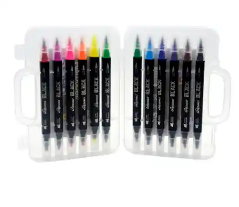 Plumon Gipao Black X12 Doble Punta Pincel Y Punta Bicelada (gp-271)