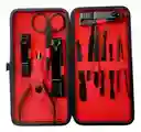 Set Manicure Kit Aseo Personal Profesional Estuche Viajero Color Negro Y Rojo X12 Piezas