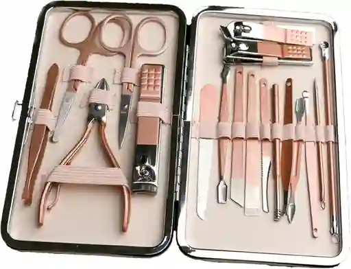 Set Manicure Kit Aseo Personal Profesional Estuche Viajero Color Rosado X18 Piezas