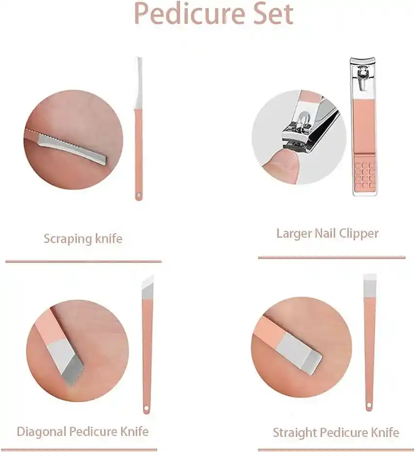 Set Manicure Kit Aseo Personal Profesional Estuche Viajero Color Rosado X18 Piezas