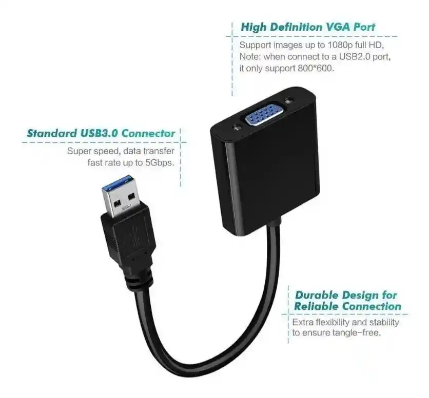 Cable Convertidor Usb3.0 A Vga Hembra 1080p Para Pc