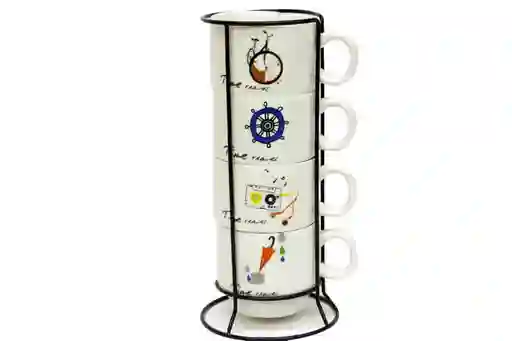 Torre De Pocillos Grande Mug Decorativos En Porcelana Diseños X4 Piezas